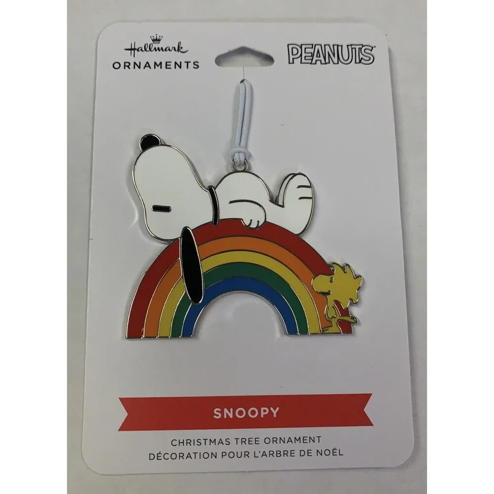 Hallmark Peanuts Snoopy Rainbow And Woodstock Flat Metal Hanging Ornament New